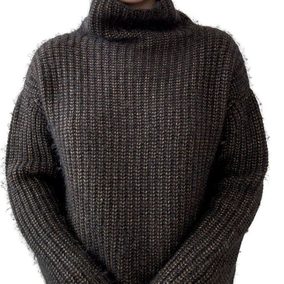 Peruvian Connection Womens Black Gold Baby Alpaca Wool Blend Ribbed Sweater M - Picture 7 of 7